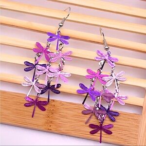 Shades of Purple Dragonfly Metal Earrings Cluster of Dragonflies Springtime
